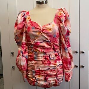 SZ SML Floral Print Ruching Long Sleeved Top FIRM PRICE! NEW!
